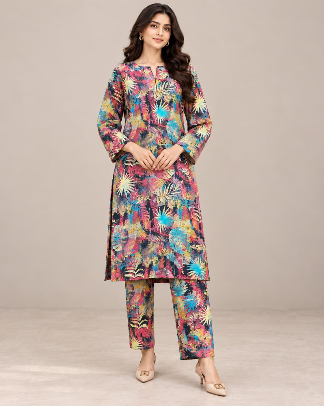 Multicolor Tropical Khaddar Unstitched 2 Piece Suit front view - Zaylena Wear